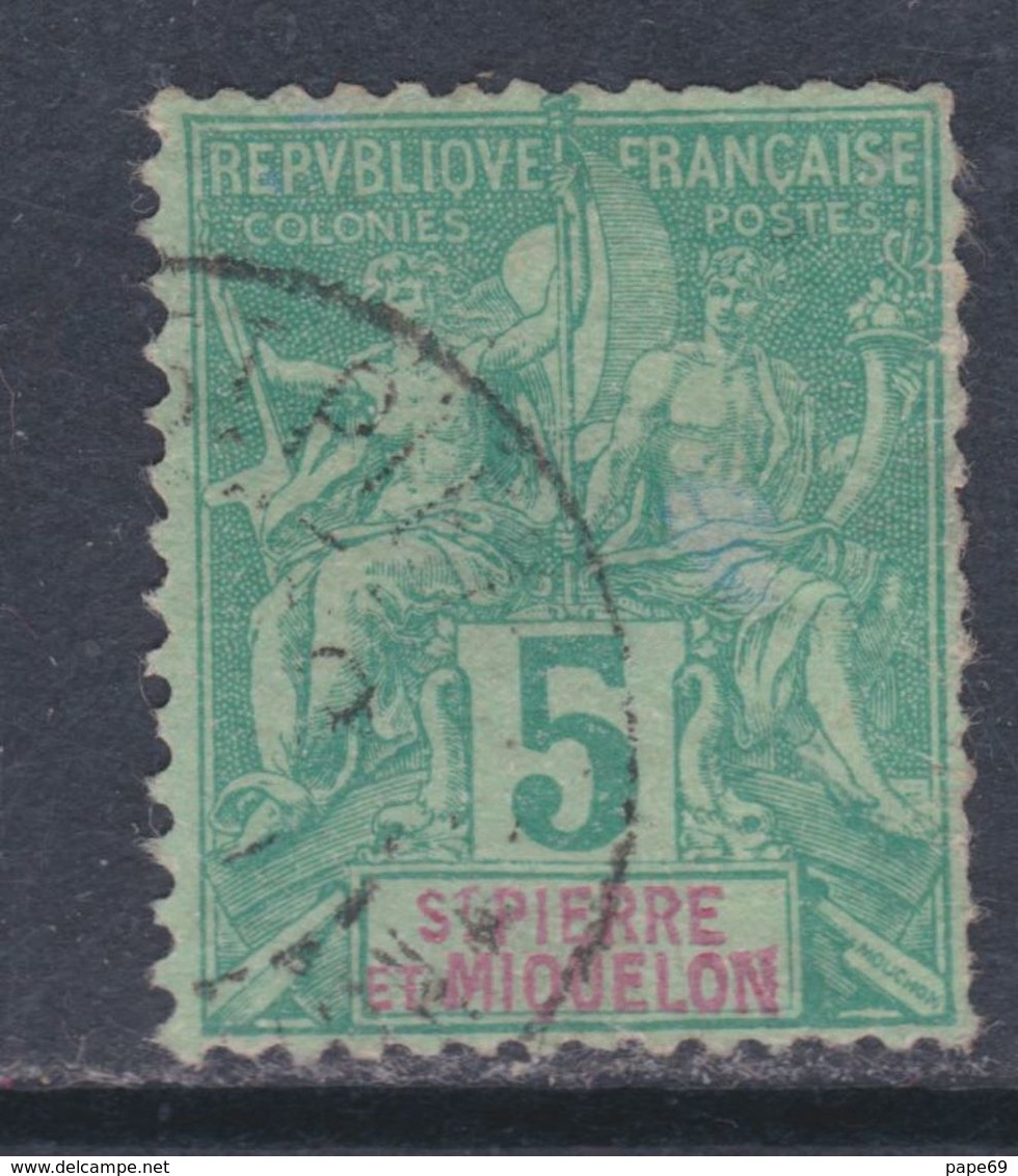 Saint Pierre Et Miquelon N° 62 O , Type Groupe 5 C. Vert, Oblitération Moyenne Sinon TB - Usados