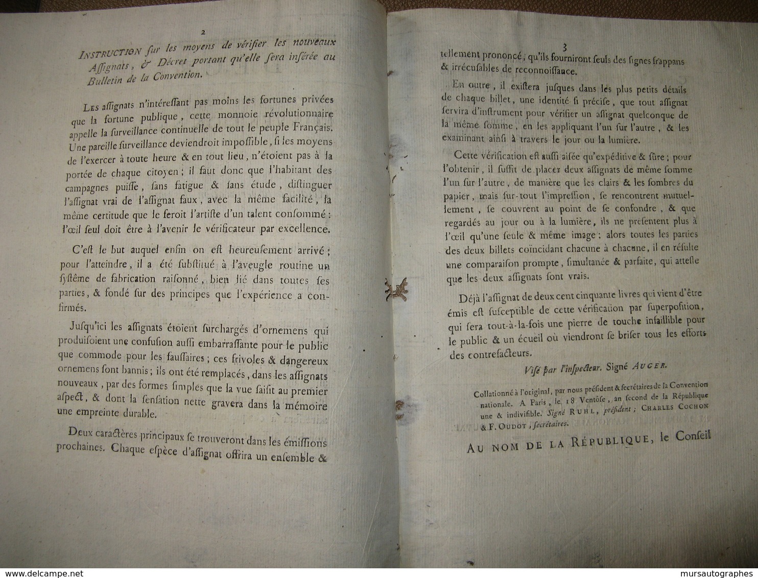 DECRET CONVENTION NATIONALE VERIFICATION NOUVEAUX ASSIGNATS AN II REVOLUTION ECONOMIE - ...-1889 Anciens Francs Circulés Au XIXème