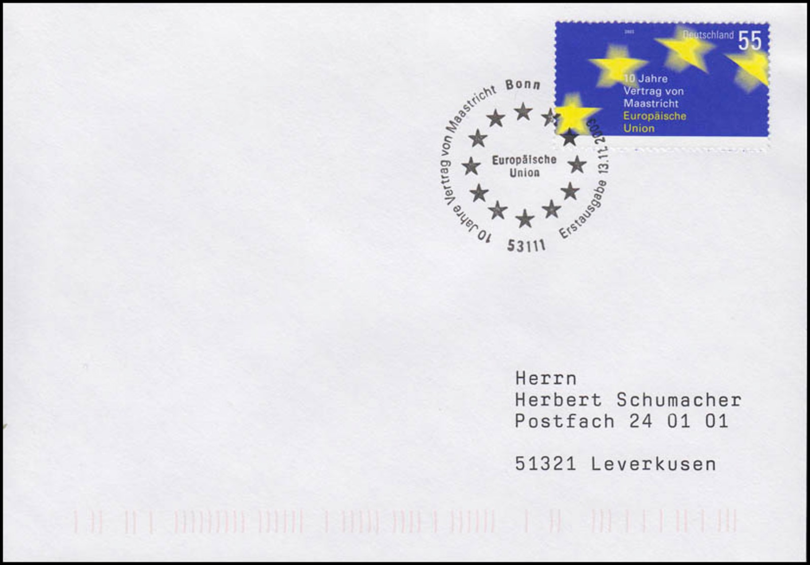 2373 Vertrag Von Maastricht & Europäische Union, FDC ESSt Bonn 13.11.2003 - Andere & Zonder Classificatie