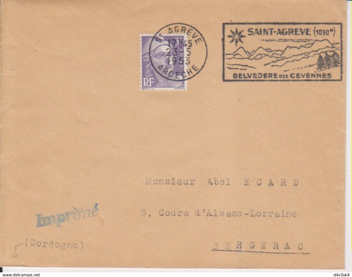 1953 France 07 Ardèche Saint Agreve Flamme 'Belvedere Des Cevennes' - Mechanical Postmarks (Advertisement)