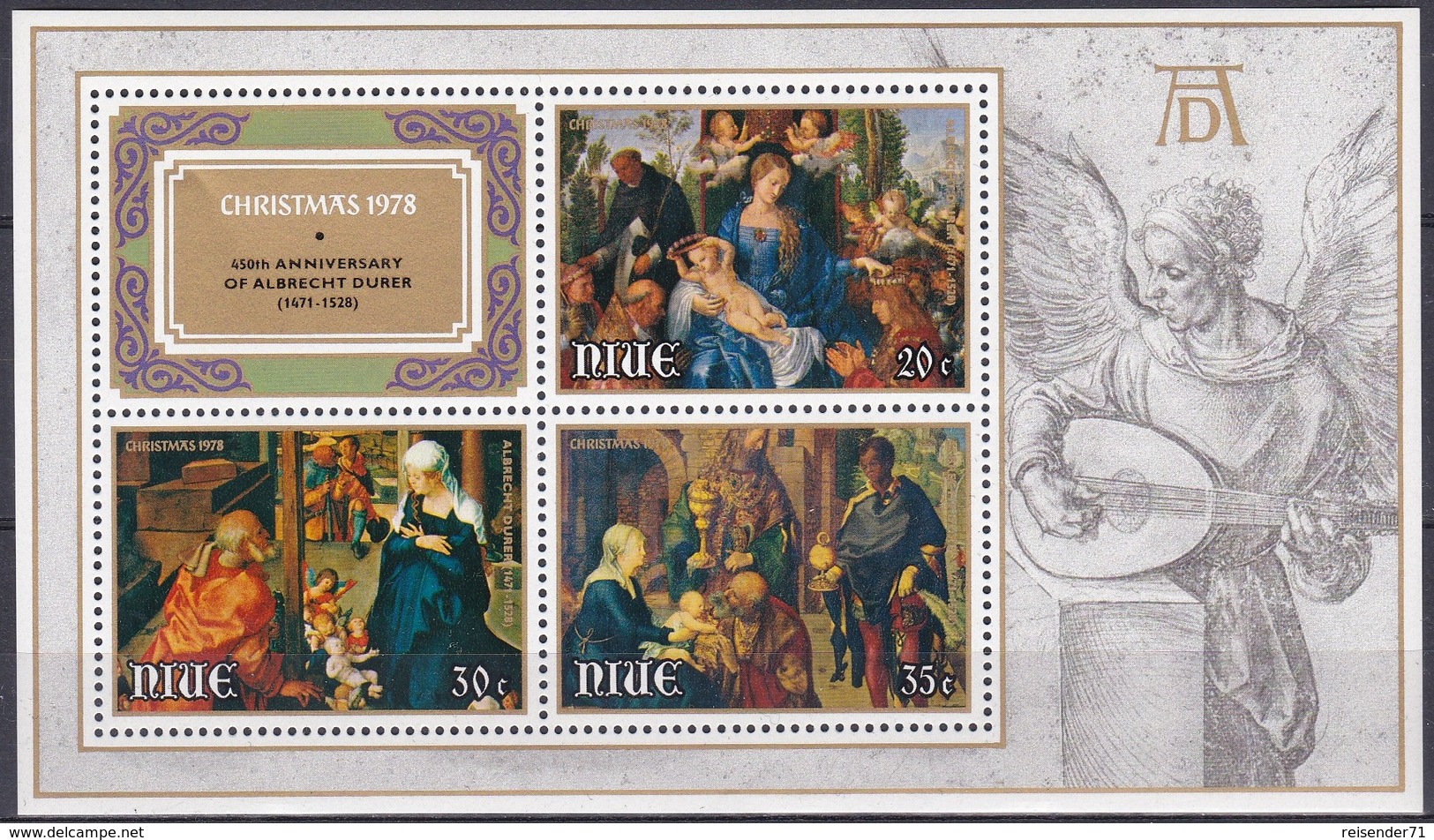 Niue 1978 Religion Christentum Weihnachten Christmas Noel Natale Navidad Gemälde Paintings Dürer, Bl. 8 ** - Niue