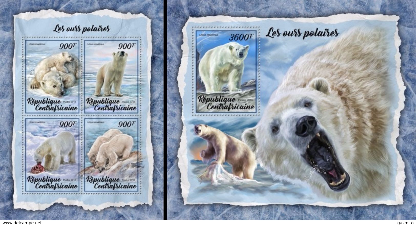 Centrafrica 2018, Animals, Polar Bears, 4val In BF +BF - Faune Arctique