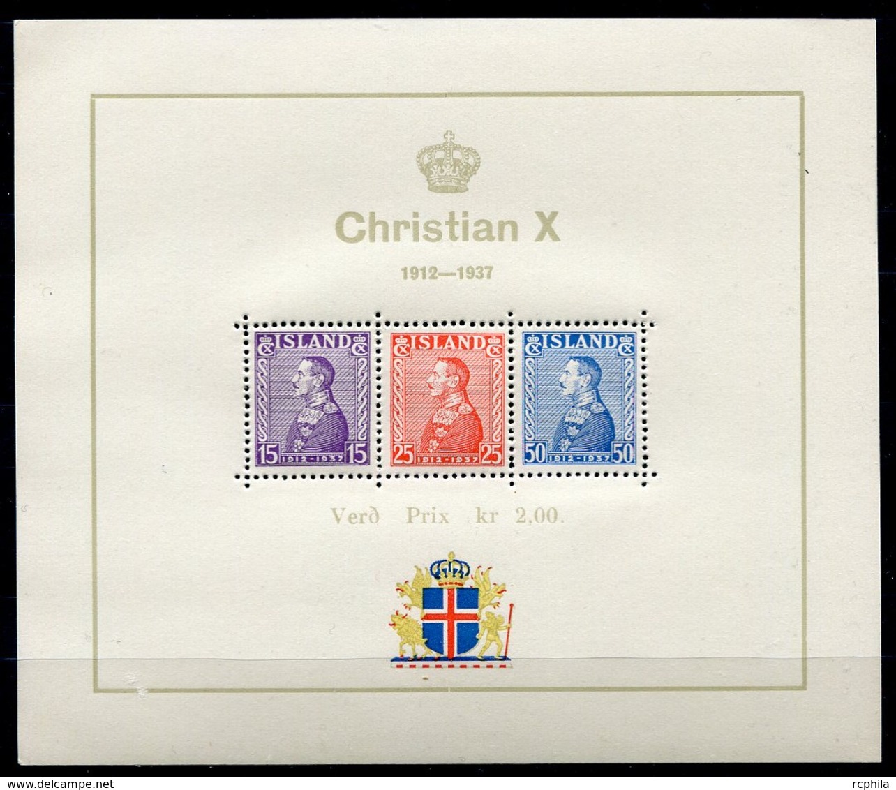 RC 7130 ISLANDE BF N° 1 JUBLILÉ DU ROI CHRISTIAN X COTE 90€ NEUF ** B/TB - Blocks & Kleinbögen