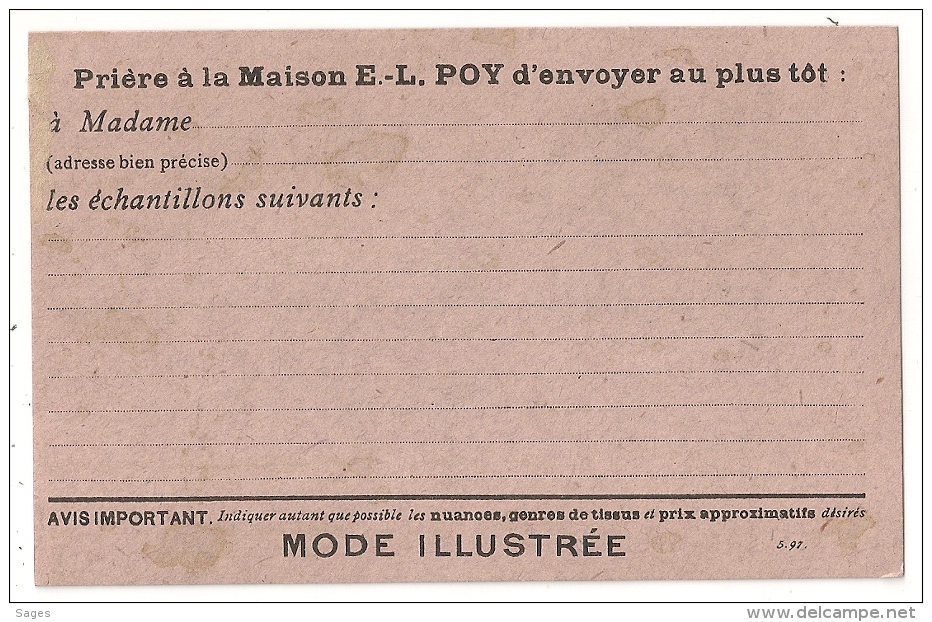 MAISON POY. MODE ILLUSTREE CARTE POSTALE NEUVE. PARIS. - Non Classés