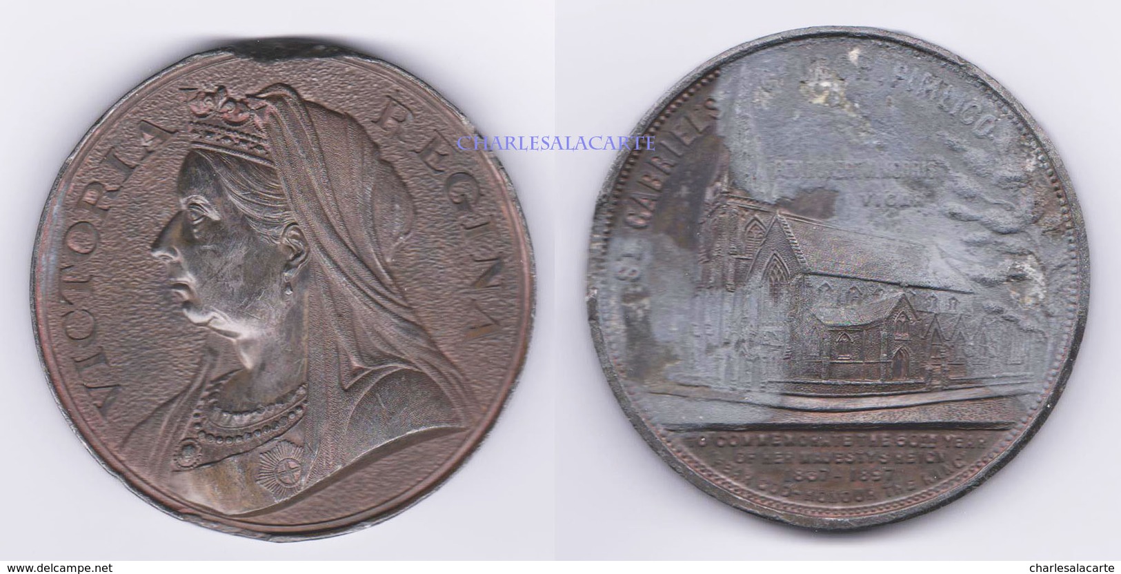 1897 VICTORIA VERY LARGE/HEAVY MEDAL 60 TH. ANNIV. OF REIGN  BRASS  LAITON  SUPERB & AVERAGE SEE SCANS - Monarchia/ Nobiltà