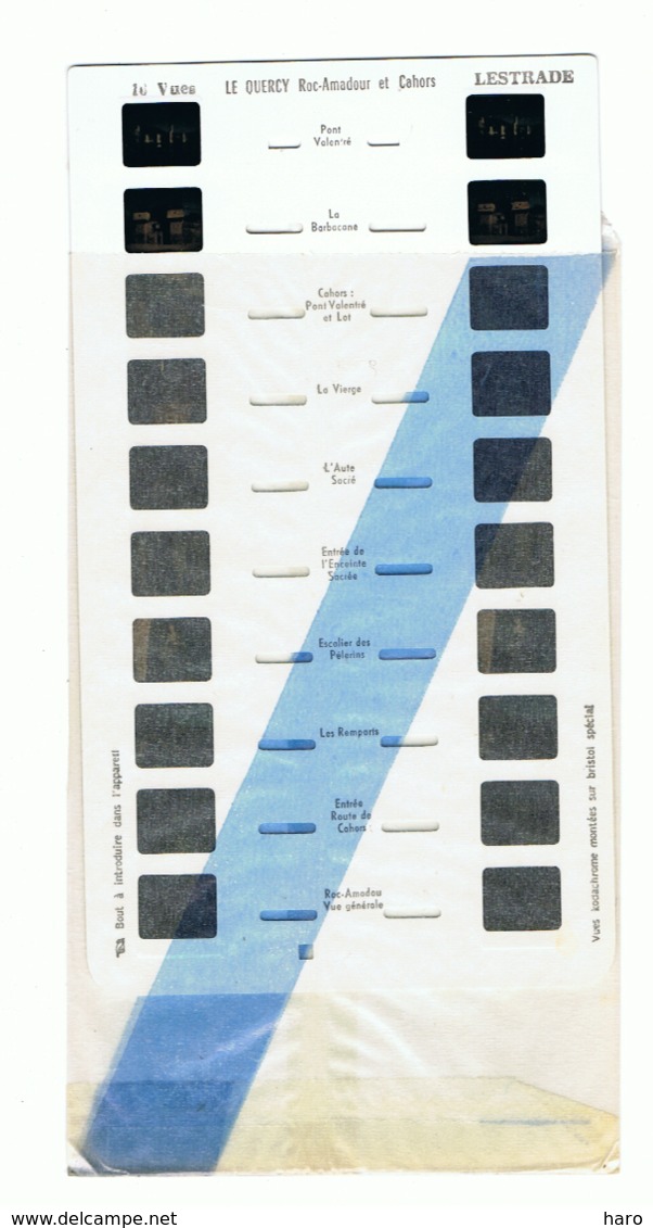 Plaquette De 10 Vues Stéréoscopiques Pour Appareil Lestrade Le Quercy - Roc-Amadour Et Cahors  +/- 1960 - Visionneuses Stéréoscopiques