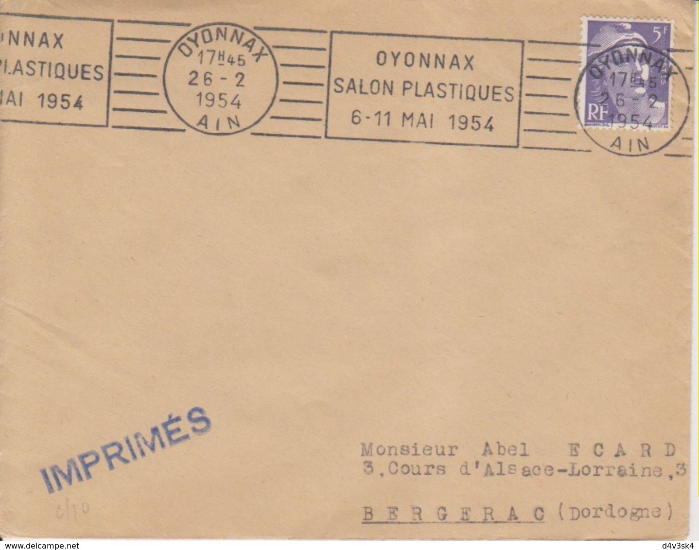 1954 France 01 Ain Oyonnax Flamme 'Salon Plastiques' - Mechanical Postmarks (Advertisement)