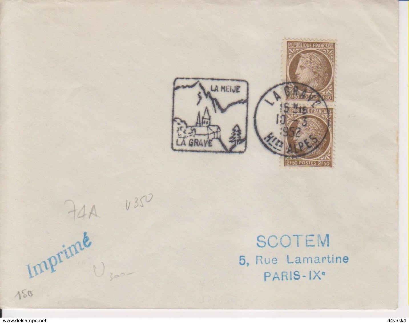 1952 France 05 Hautes Alpes La Grave Daguin 'La Meije Eglise' - Mechanical Postmarks (Advertisement)