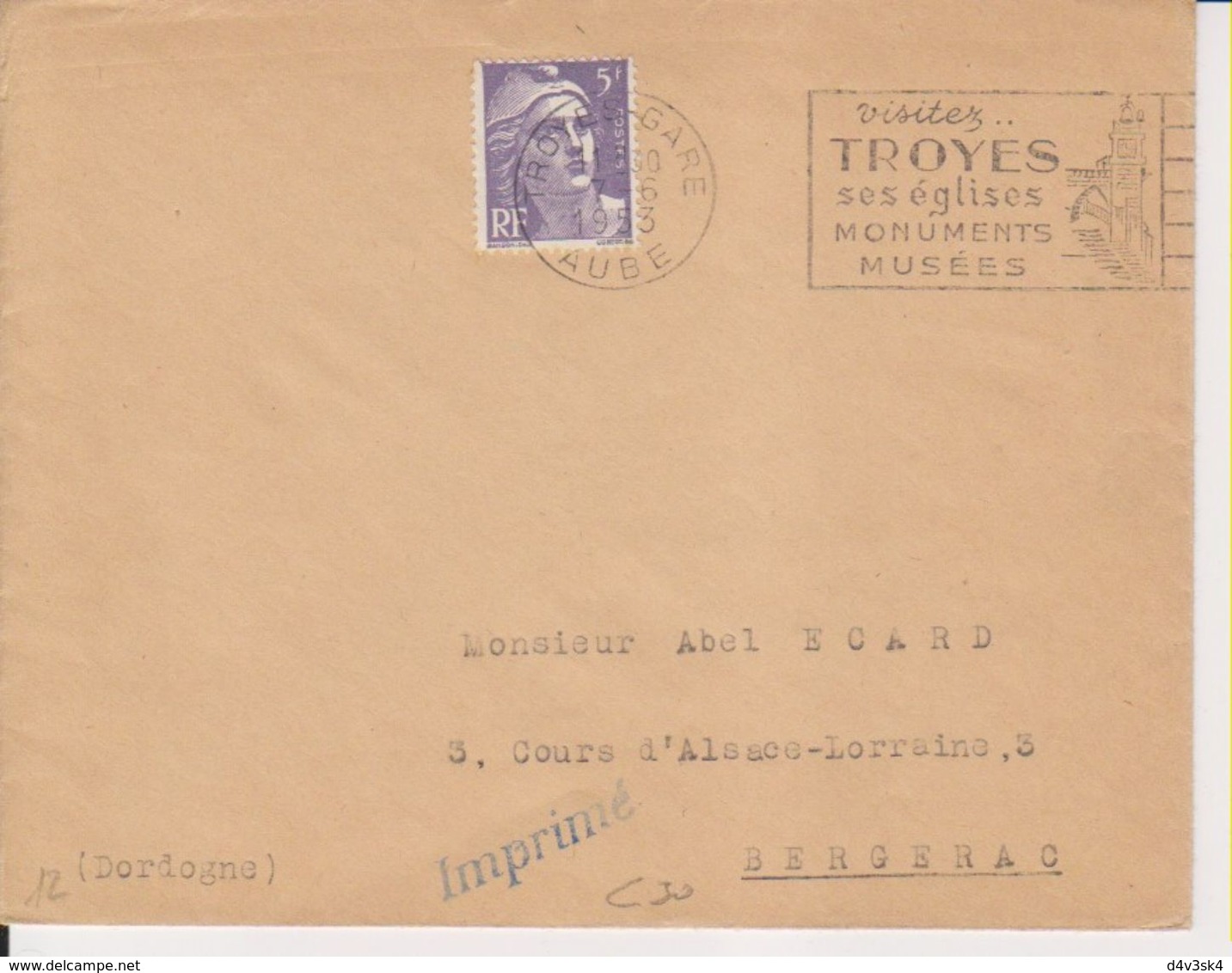 1953 France 10 Aube Troyes Flamme 'Ses Eglises, Monuments, Musees' - Mechanical Postmarks (Advertisement)