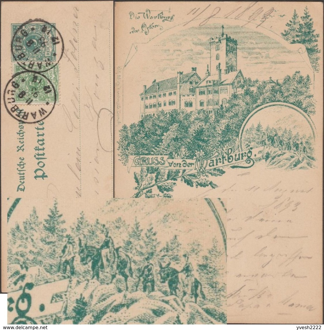 Allemagne 1893. Entier Postal Timbré Sur Commande. Montée Au Moyen D'ânes Au Château De Wartburg, Eisenach - Ezels