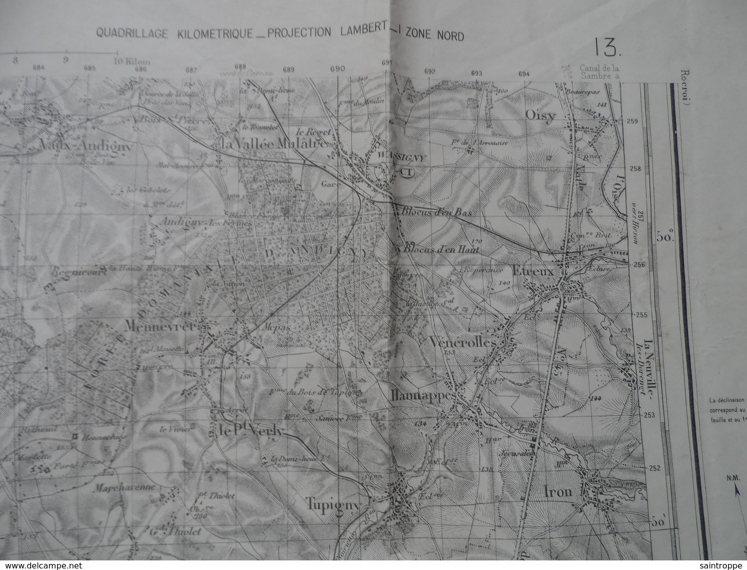 Cambrai S.E. Aubencheul Aux Bois Au Nord-Ouest à Oisy Au Nord-Est Et De Saint-Quentin Au Sud-Ouest à Audigny Au Sud-Est. - Cartes Topographiques