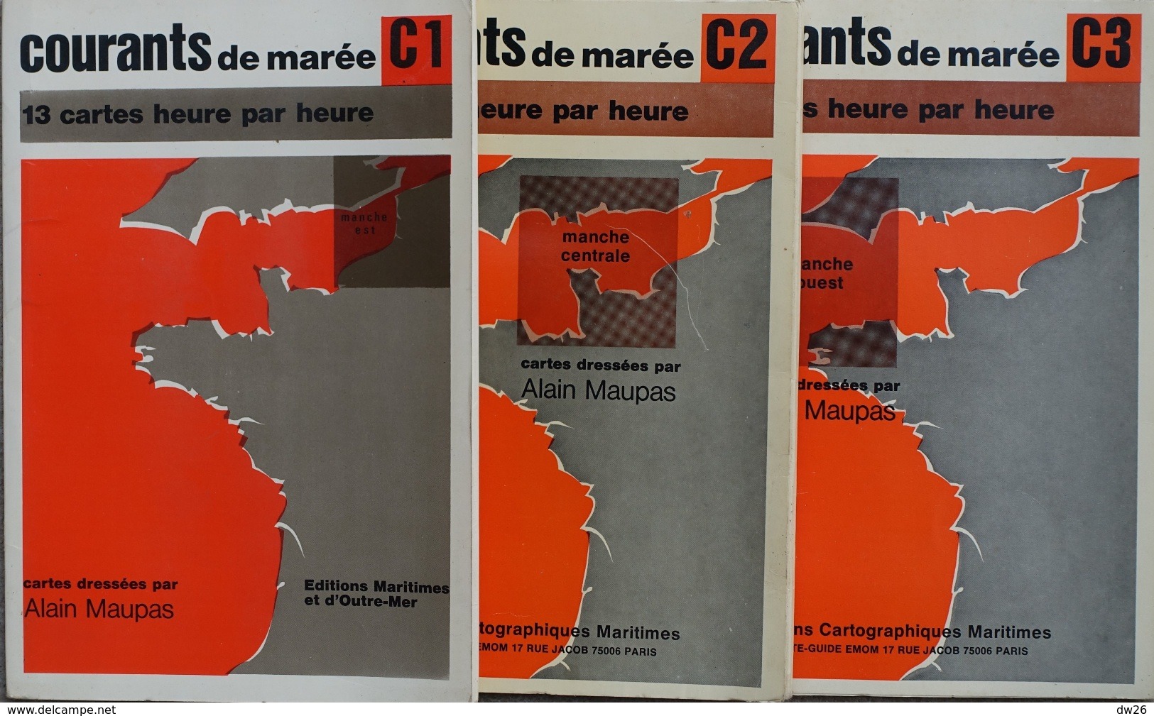 Courants De Marée C1 C2 C3 - Lot De 3 Fascicules De La Manche, Cartes Dressées Par Alain Maupas - Editions Maritimes - Cartes Marines