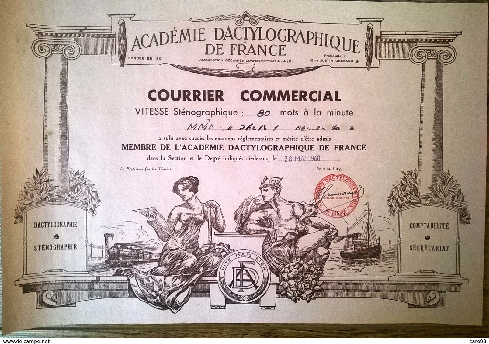 Courrier Commercial Académie Dactylographique De France 1960 - Diplômes & Bulletins Scolaires