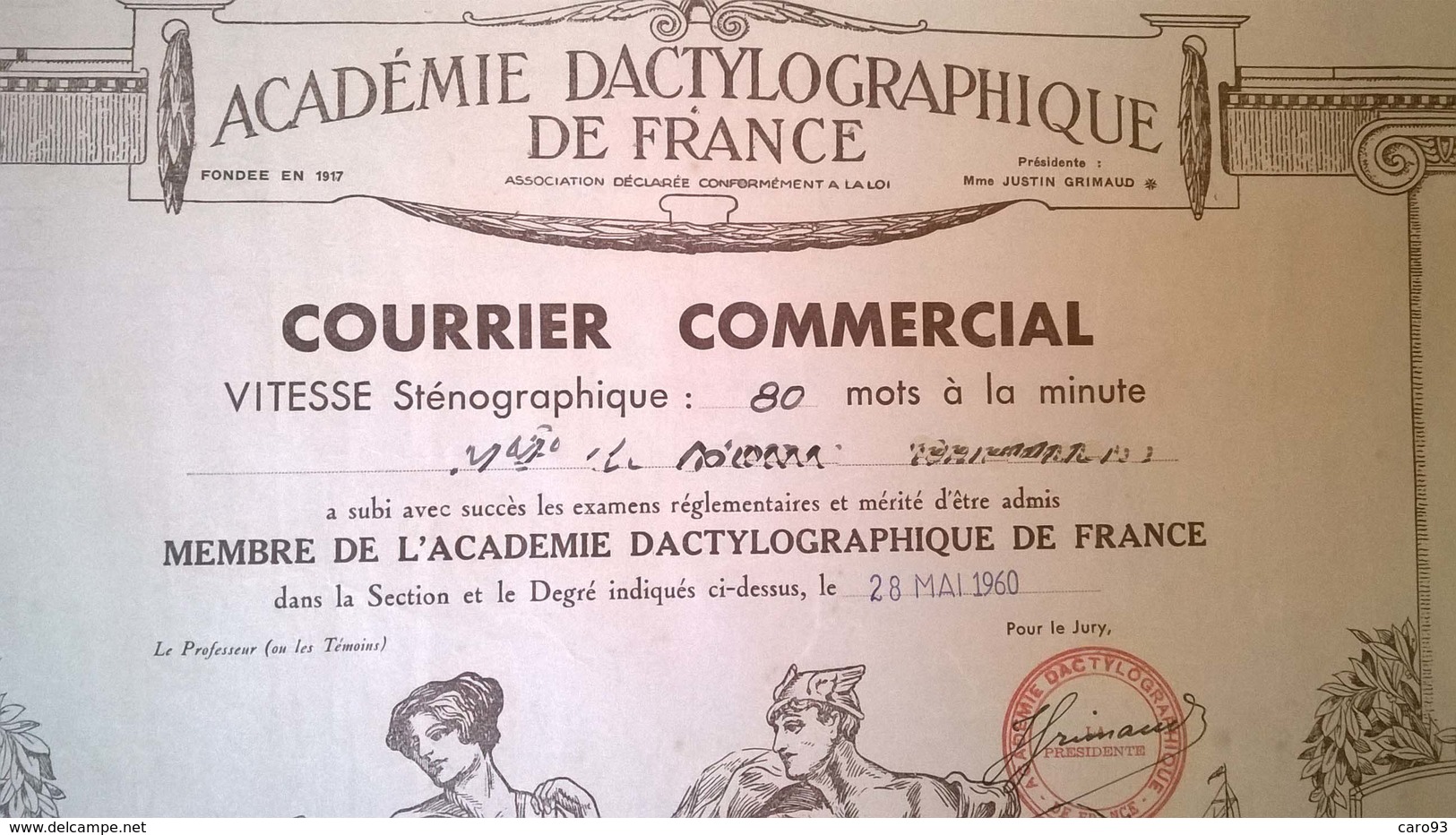 Courrier Commercial Académie Dactylographique De France 1960 - Diplômes & Bulletins Scolaires