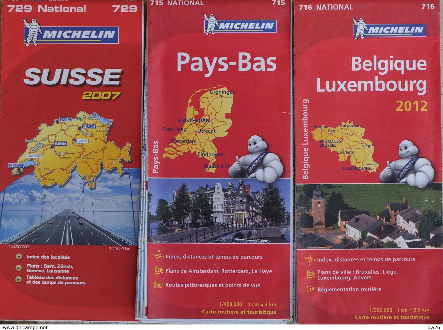 Carte Routière Michelin Europe - Lot De 3 Cartes N° 715, 716, 729: Belgique, Luxembourg, Pays-Bas, Suisse - Cartes Routières