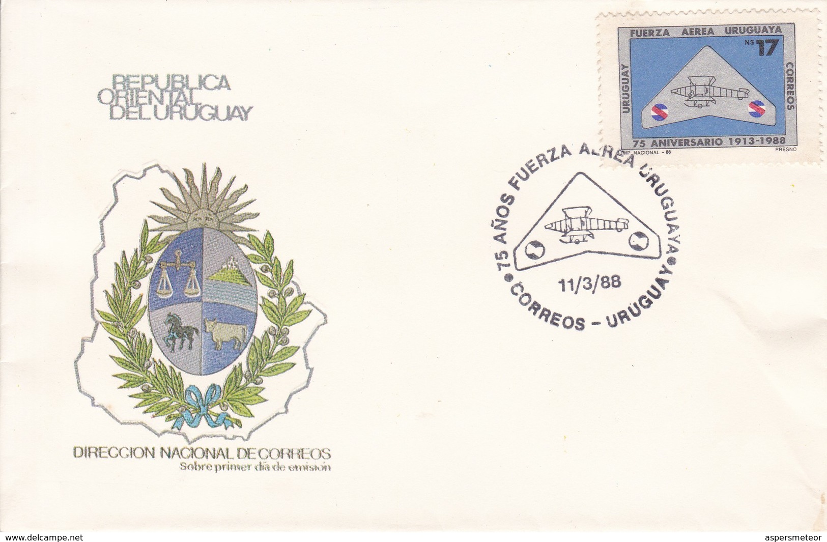 FDC-75 AÑOS FUERZA AEREA URUGUAYA.-URUGUAY-TBE-BLEUP - Uruguay