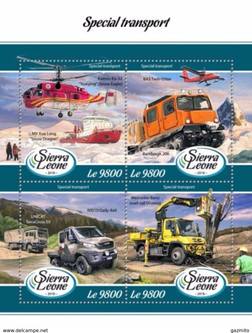 Sierra Leone 2018, Speial Transport, Elicopters, Trucks, 4val In BF - Otros Medios De Transporte