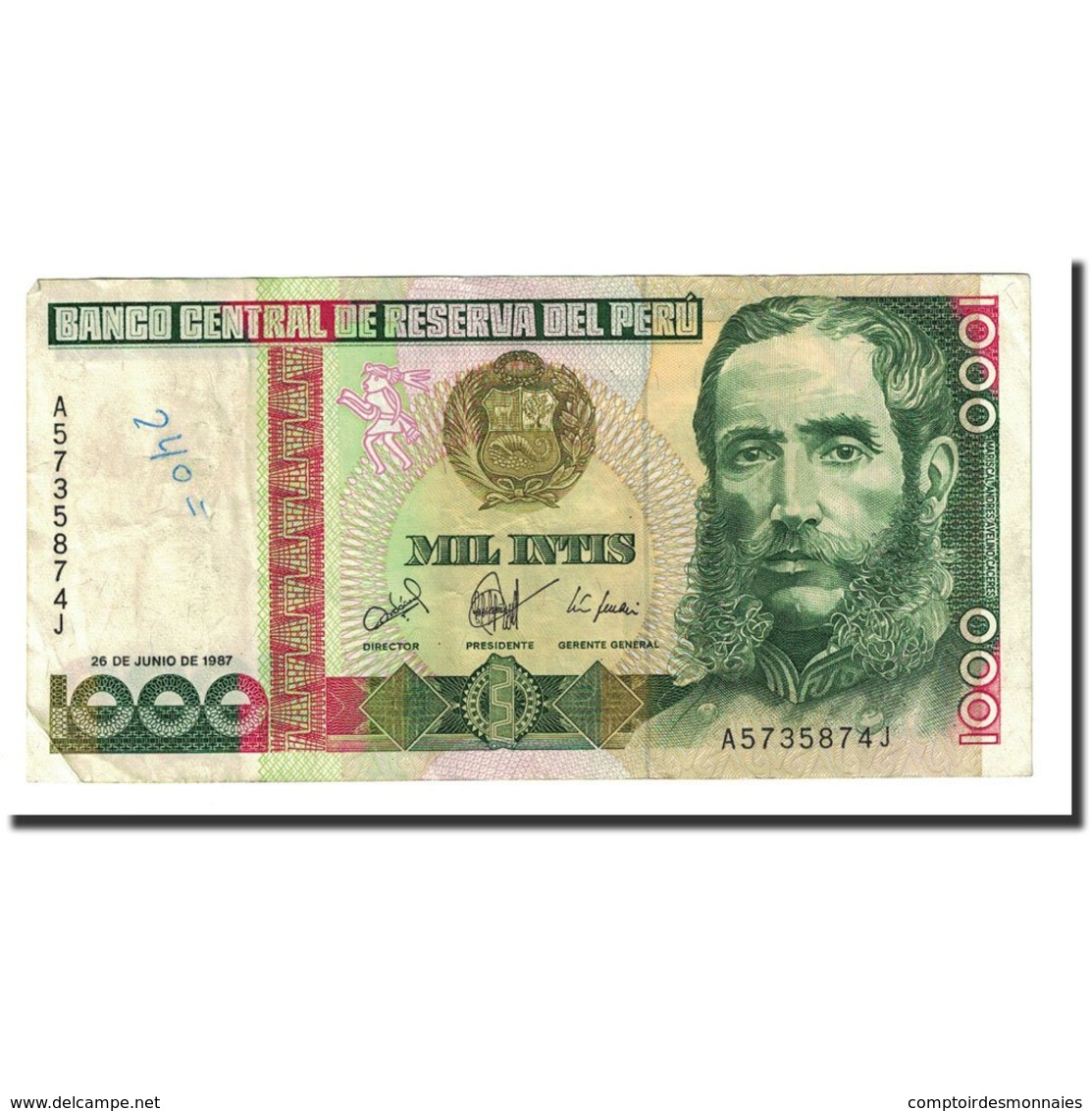 Billet, Pérou, 1000 Intis, 1987-06-26, KM:136b, TB - Perú