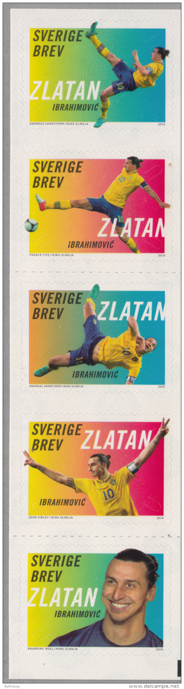 Sweden 2014 MNH Strip Of 5 Zlatan Ibrahimovic, Soccer Player - Ungebraucht