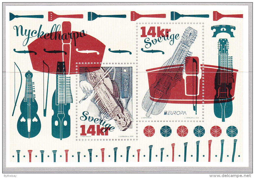 Sweden 2014 MNH Souvenir Sheet Of 2 14k Nyckelharpa Musical Instruments EUROPA - Neufs