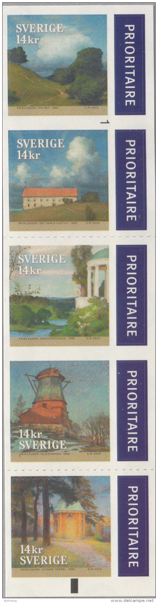 Sweden 2015 MNH Strip Of 5 14k Prince Eugen, Paintings - Unused Stamps