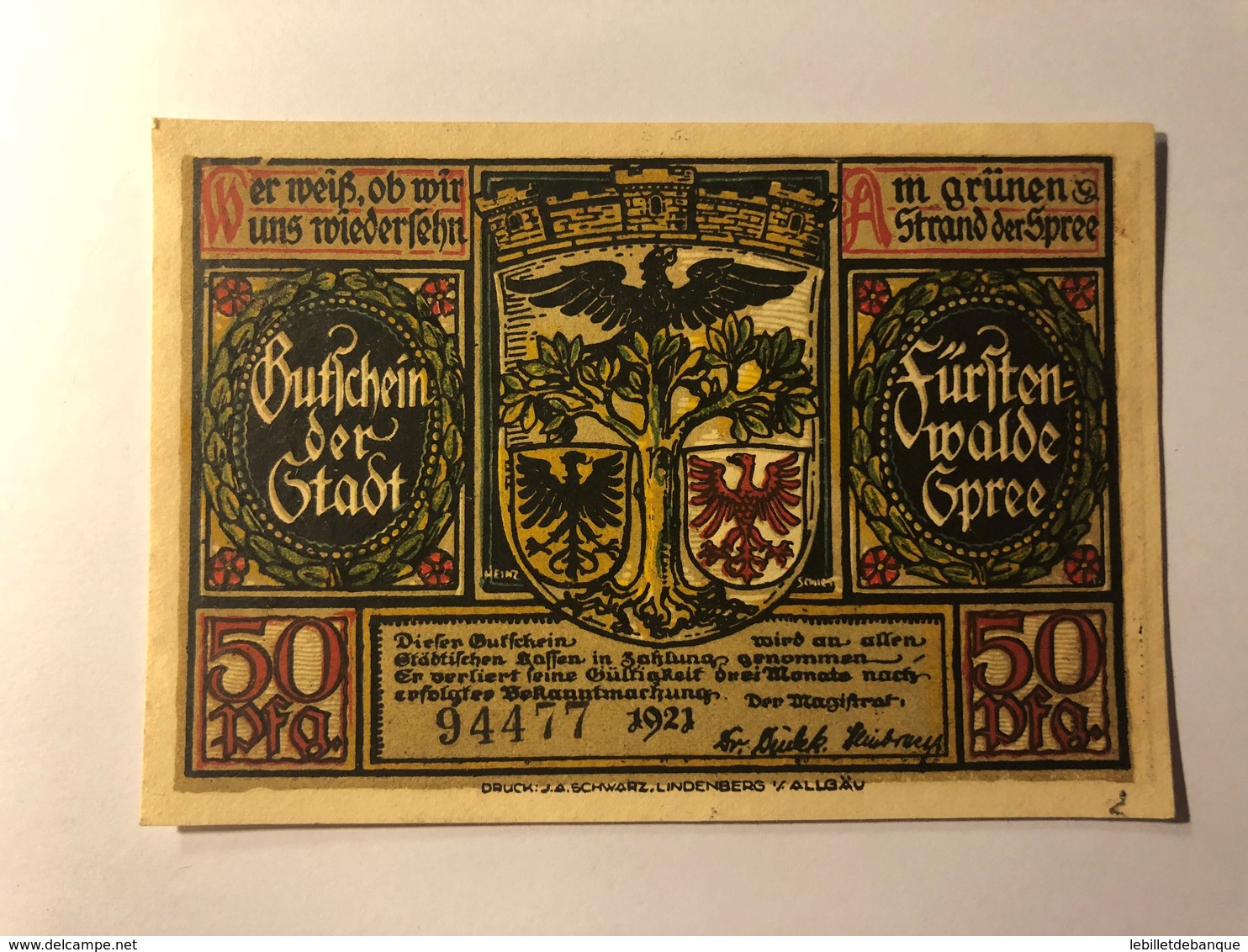 Allemagne Notgeld Fusten Walde 50 Pfennig - Collections