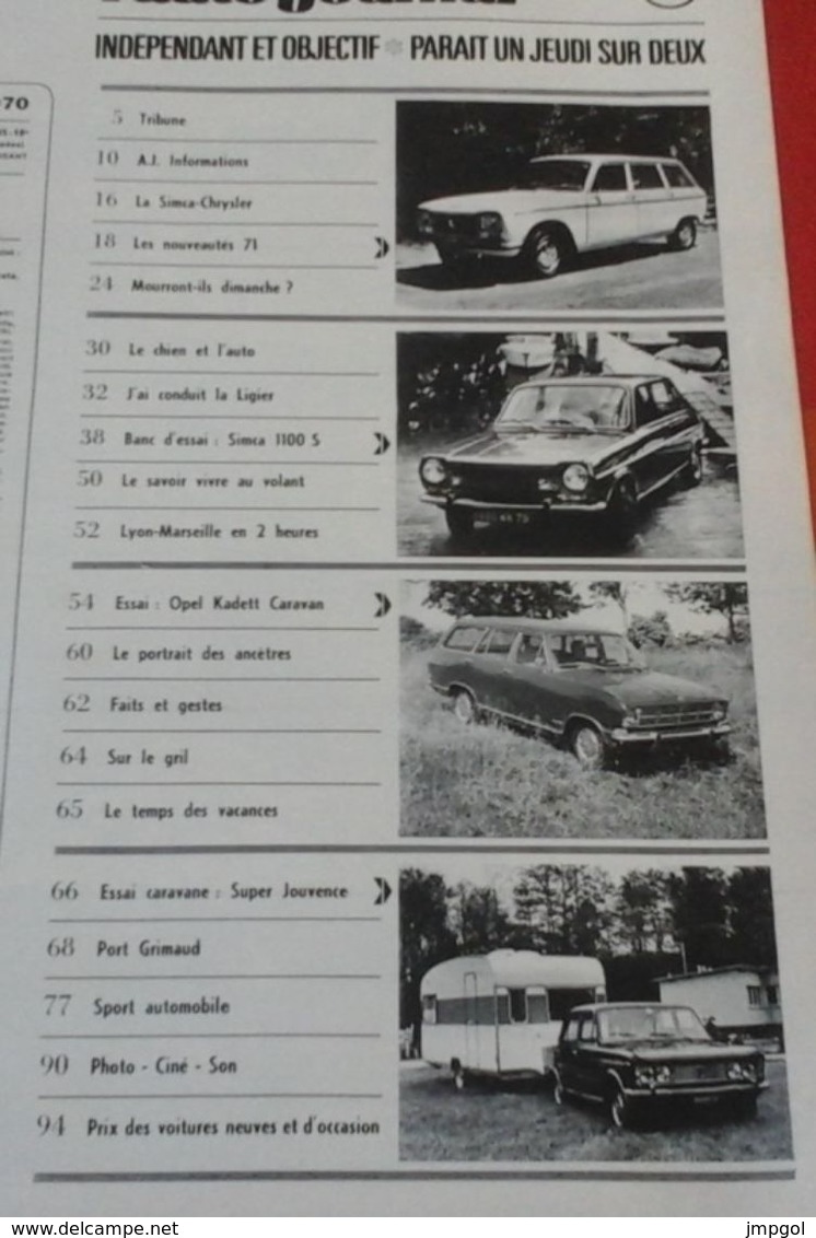 L'Auto Journal N°15 6 Août 1970 Nouvelle Simca Chrysler, Essai Simca 1100 S, Ligier, Voisin 1926, Jochen Rindt - Auto/Moto