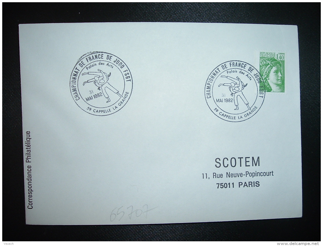 LETTRE TP SABINE VERT 1,40 ROULETTE OBL.31 MAI 1982 59 CAPPELLE LA GRANDE CHAMPIONNAT DE FRANCE DE JUDO FSGT - Judo