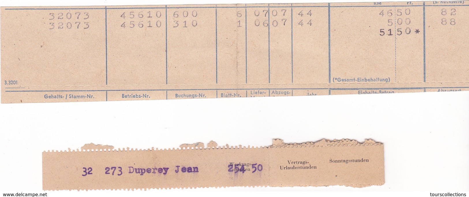 SALAIRE Prisonnier ALLEMAGNE Duisburg Lager Juli 1944 - 3° Reich WW2 Duperray Jean (Matricule 32073) Né En 1922 - Lettres & Documents