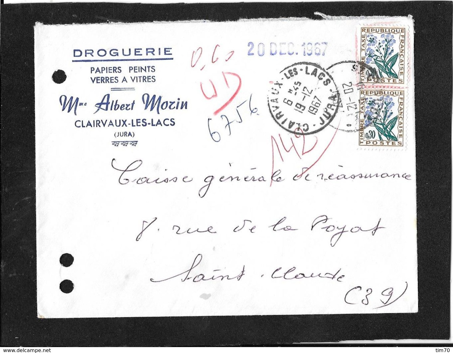 CAD   CLAIRVAUX - LES  LACS    " T "    2 X   O.30 - 1859-1959 Lettres & Documents