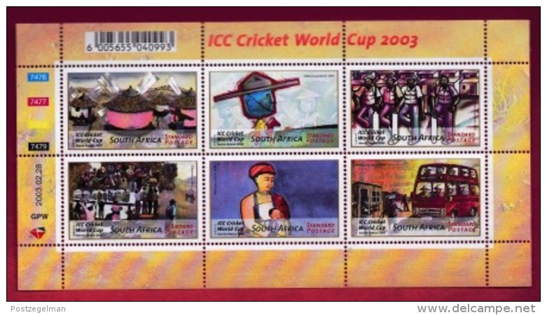 RSA, 2003, MNH Sheet Of Stamps  , SACC 1529-1534, ICC Cricket World Cup, M9168 - Unused Stamps