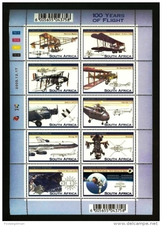 RSA, 2003, MNH Sheet Of Stamps  , SACC 1602, 100 Years Aviation, F2661 - Unused Stamps