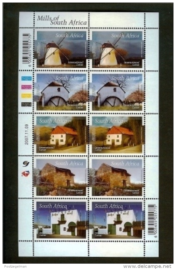 RSA, 2007, MNH Sheet Of Stamps  , SACC 1843-1847, Mills Of South Africa, F2675 - Unused Stamps