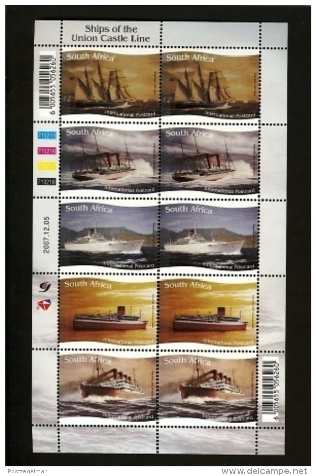 RSA, 2007, MNH Sheet Of Stamps  , SACC 1849-1853, Ships Union Castle, F2676 - Ongebruikt