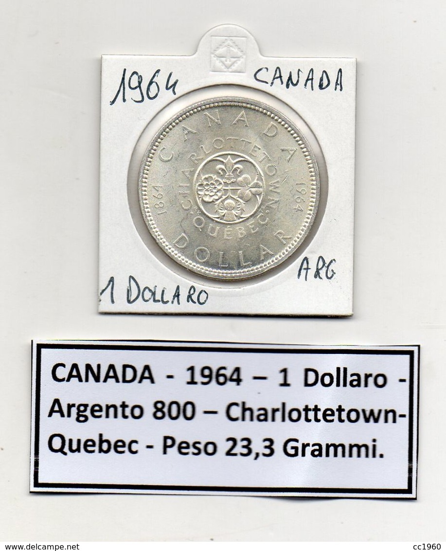 Canada - 1964 - 1 Dollaro - Charlottetown-Quebec - Argento - (MW1130) - Canada