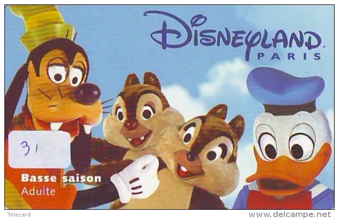 Carte Disney - Disneyland Paris Parc Disney's (31) CHIP'N DALES * DONALD DUCK *Passeport Euro Disneyland PASSE-PARTOUT - Disney