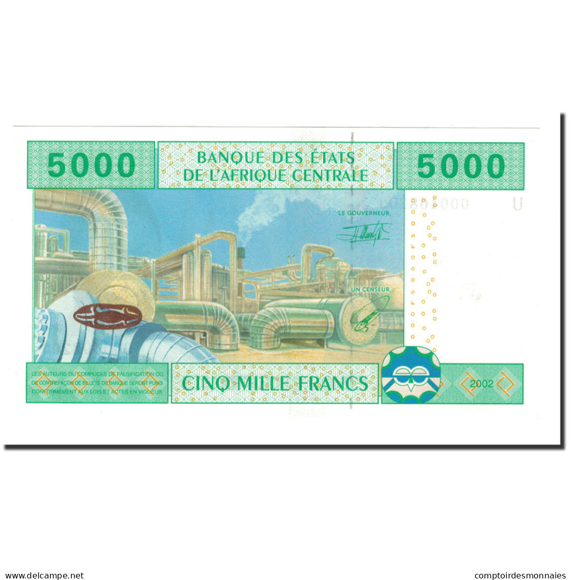 Billet, États De L'Afrique Centrale, 5000 Francs, 2002, KM:209U, SPL+ - États D'Afrique Centrale