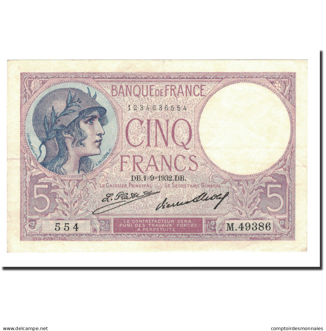 France, 5 Francs, 1932, 1932-09-01, SUP+, Fayette:3.16, KM:72d - 5 F 1917-1940 ''Violet''