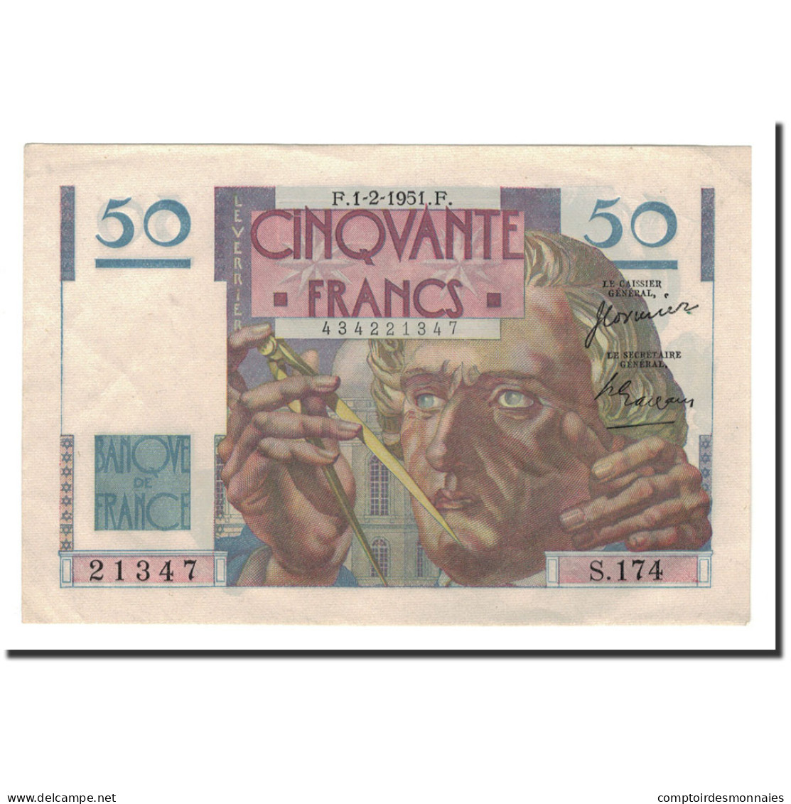 France, 50 Francs, 1951, 1951-02-01, TTB+, Fayette:20.17, KM:127c - 50 F 1946-1951 ''Le Verrier''