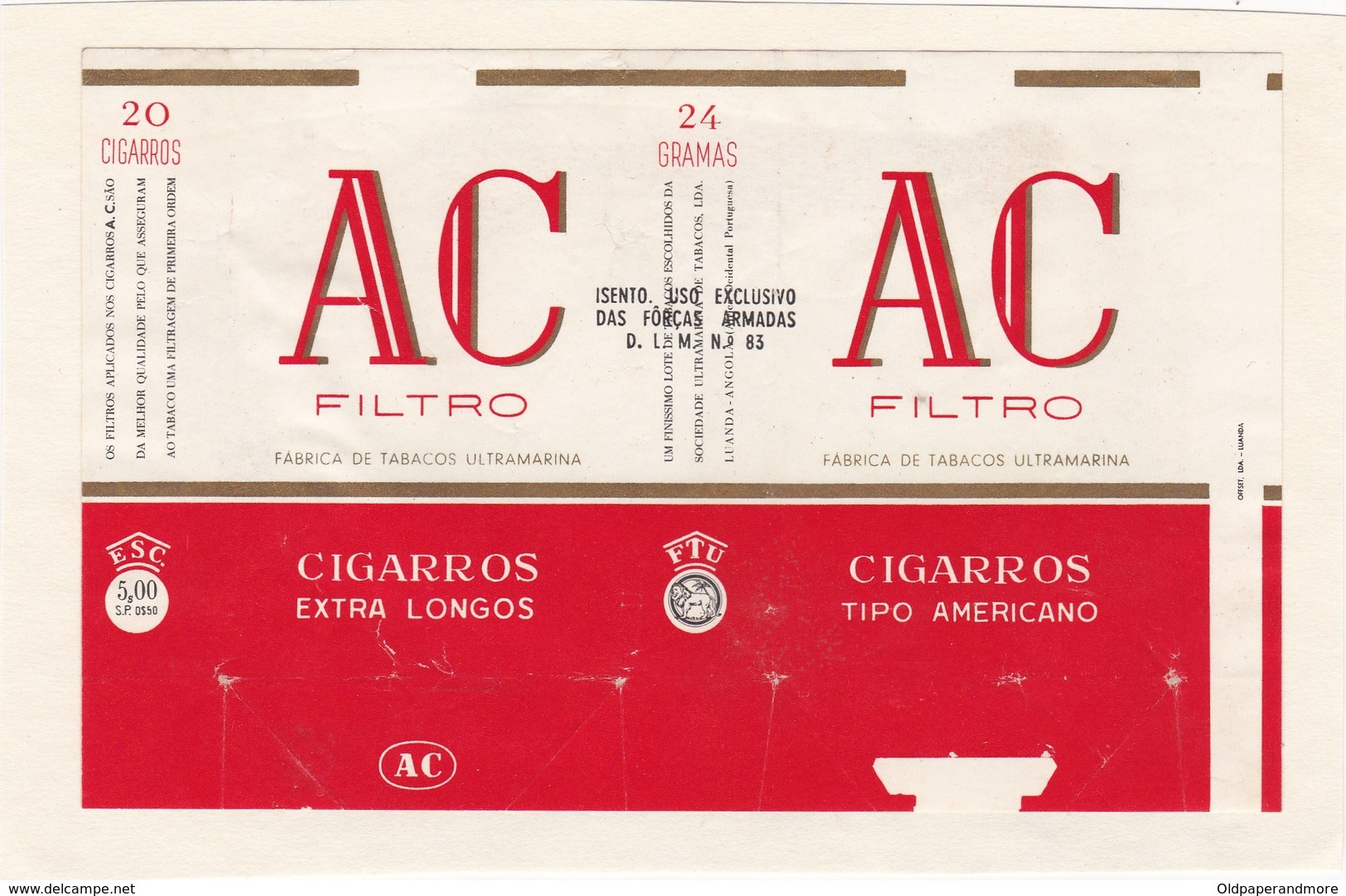 PORTUGAL ANGOLA - LUANDA-  TABACO TOBACCO LABEL - AC   - CIGARS - Etiquettes