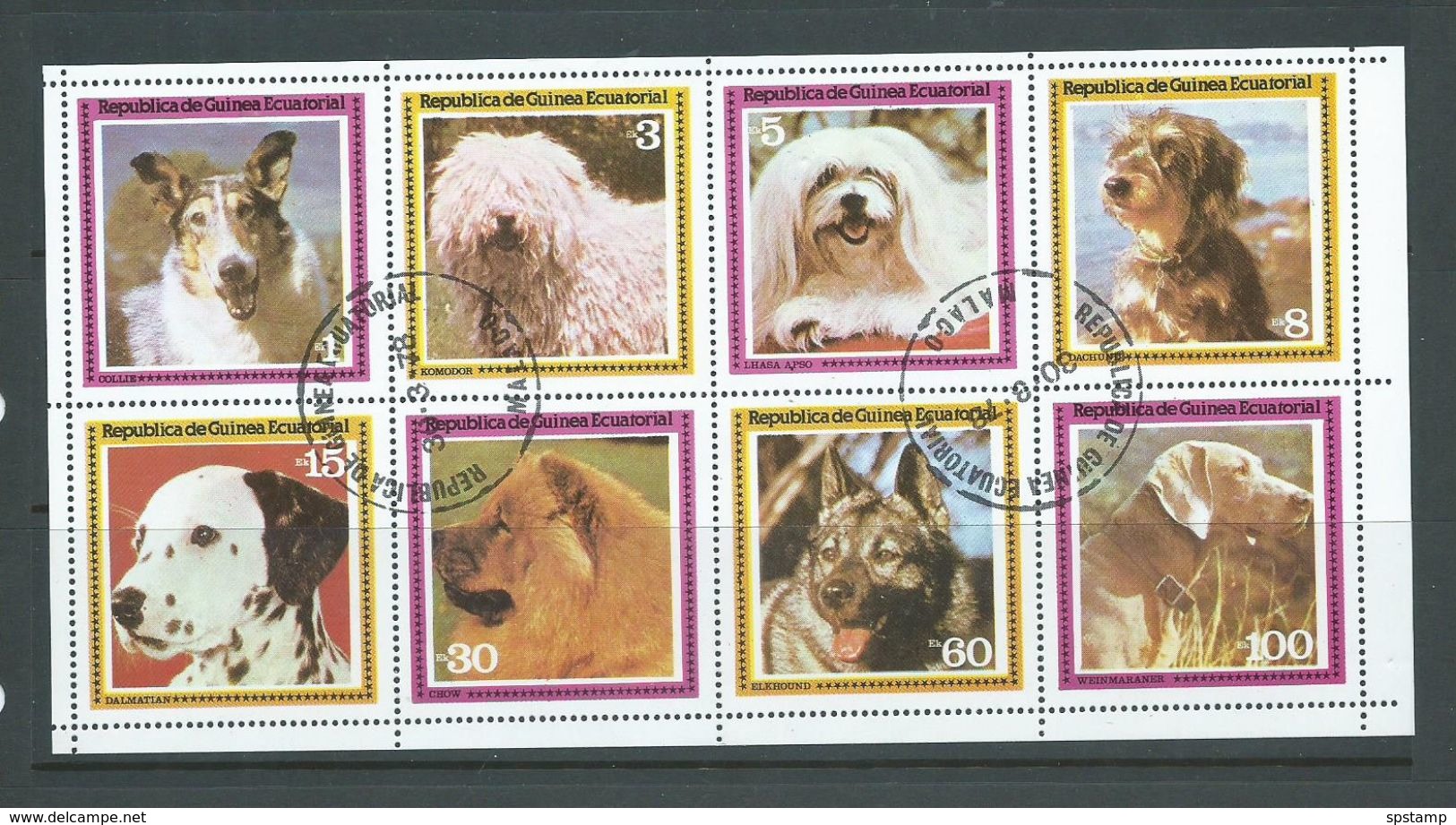 Equatorial Guinea 1978 Pet Dogs Set Of 8 In Full Sheet FU - Dogs