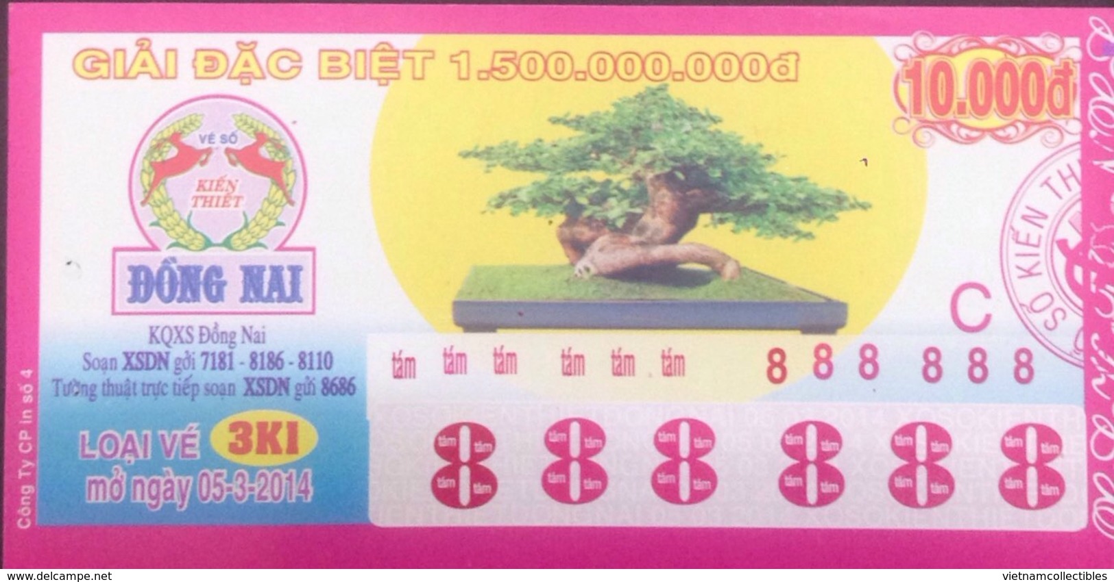 Vietnam Viet Nam Lottery 10,000 10000 Dong Issued In 2014 With Special Number Of 888888 / 2 Photo - Lottery Tickets