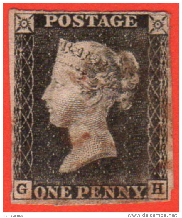 GBR SC #1 U (G,H) 1840 Queen Victoria P7 (w/"O" Flaw) 4 Margins CV $320.00 - Used Stamps