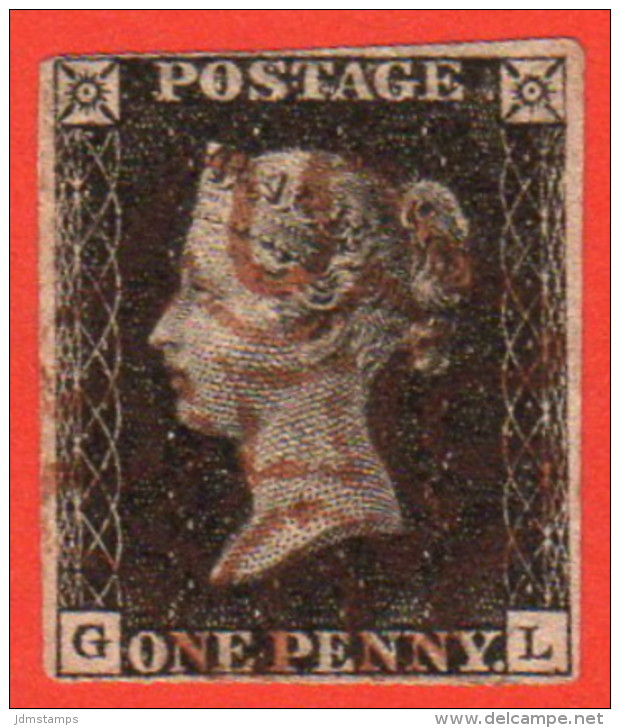 GBR SC #1 U (G,L) 1840 Queen Victoria 4 Margins W/red MC CV $390.00 - Used Stamps