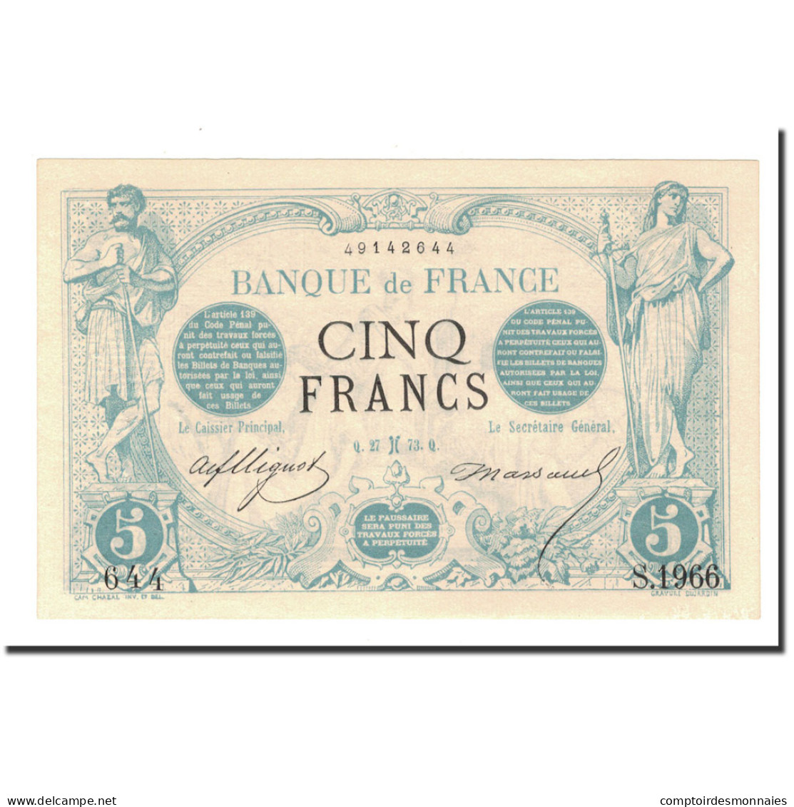 France, 5 Francs, 1873, 1873-02-27, SPL, Fayette:F1.15), KM:60 - 5 F 1912-1917 ''Bleu''