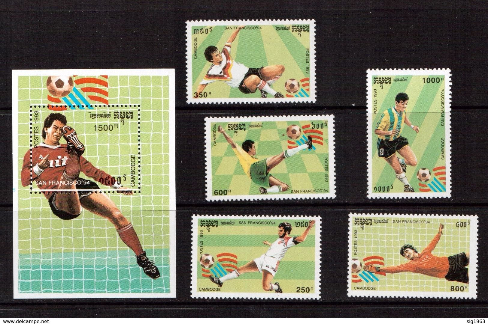 Cambodia-1993,(Mi.1376-1380,Bl.199), Football, Soccer, Fussball,calcio,MNH - 1994 – USA