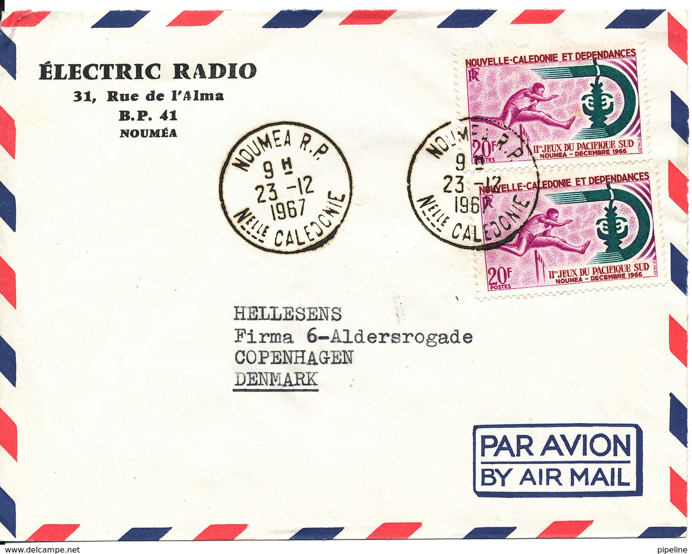 New Caledonia Air Mail Cover Sent To Denmark Noumea 23-12-1967 Topic Stamps Nice Cover - Covers & Documents