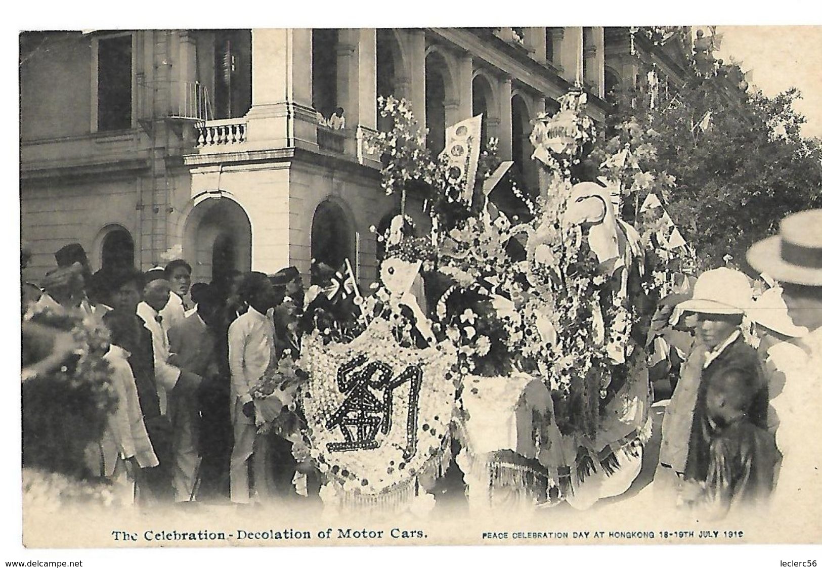 HONG KONG PEACE CELEBRATION DAY DECOLATION OF MOTOR CARS 1919 CPA 2 SCANS - China (Hong Kong)