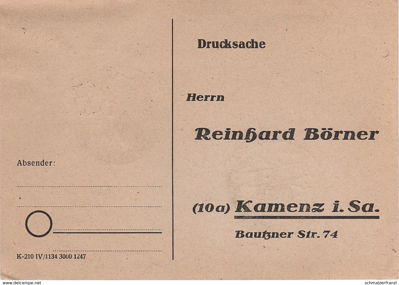 Drucksache Postkarte AK Kamenz Reinhard Börner Bautzner Str 74 Bei Königsbrück Pulsnitz Schwepnitz Elstra Bernsdorf - Kamenz