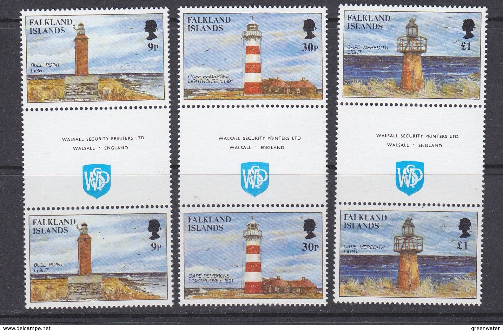 Falkland Islands 1997 Lighthouses 3v Gutter "Walsall" ** Mnh (37634) - Falkland